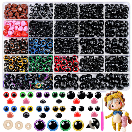 1100PCS Safety Eyes and Noses, Amigurumi Safety Eyes for Crocheting, Colorful Doll Crochet Eyes with Washers for Plush Animal, Crochet Toy, Stuffed Doll and Teddy Bear (Various Sizes)