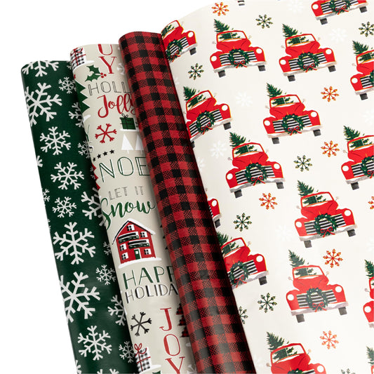Christmas Wrapping Paper Sheets – 20 Precut (30"x20") Sheets – 4 Unique Holiday Gift Wrap Patterns