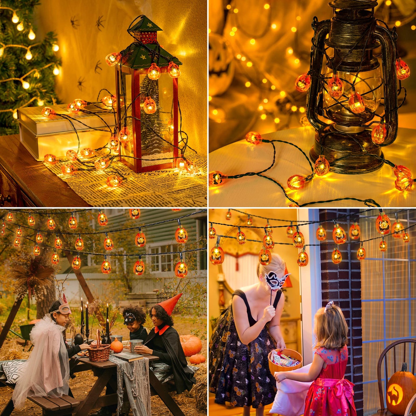 Oopswow 2 Pack Solar Powered Halloween Pumpkin String Lights, 20ft, 30 LEDs, 8 Lighting Models, Waterproof, Indoor/Outdoor Use