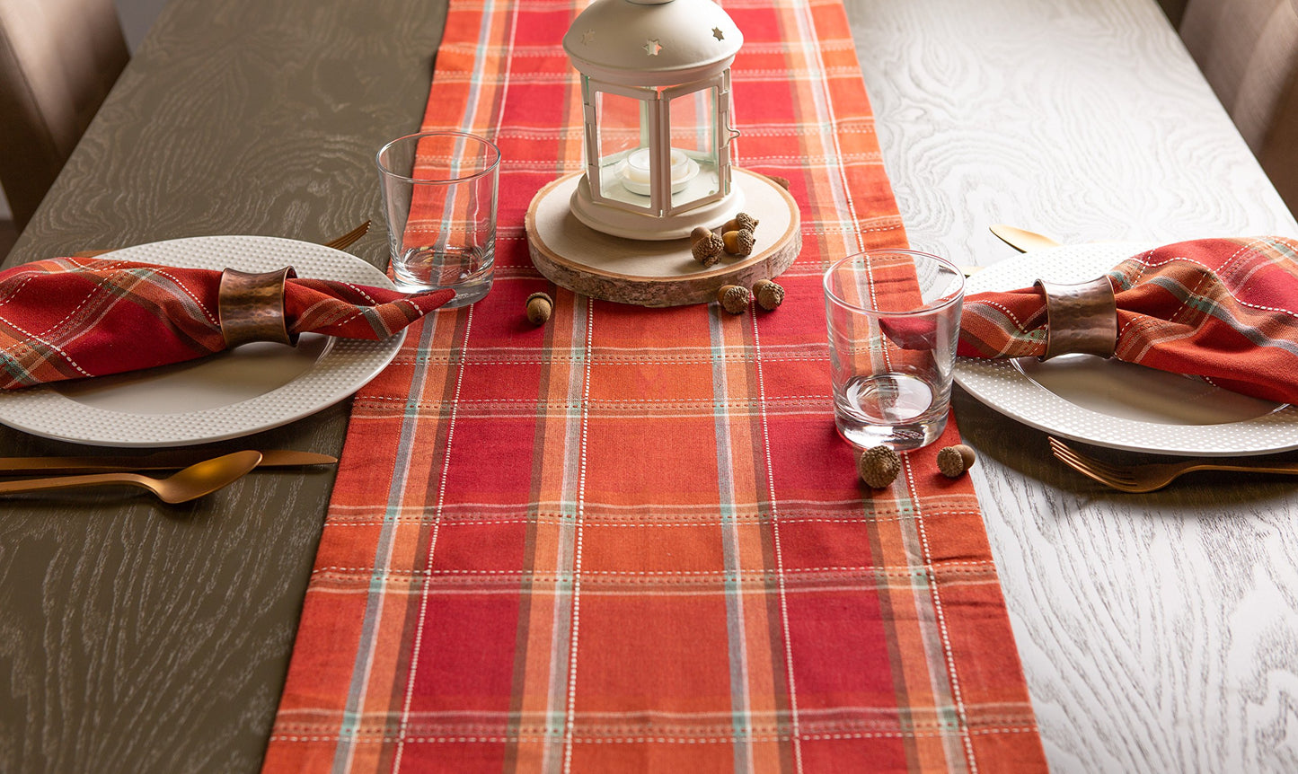 Thanksgiving & Fall Table Decoration Autumn Farmhouse Plaid, Table Runner, 14x72, Orange Plaid