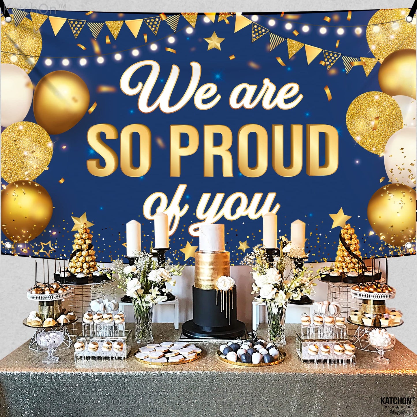 KatchOn, Blue We are So Proud of You Banner - XtraLarge, 72x44 Inch | Graduation Banner Congratulations Banner for Congratulations Decorations | Grad Backdrop for Graduation Decorations 2026