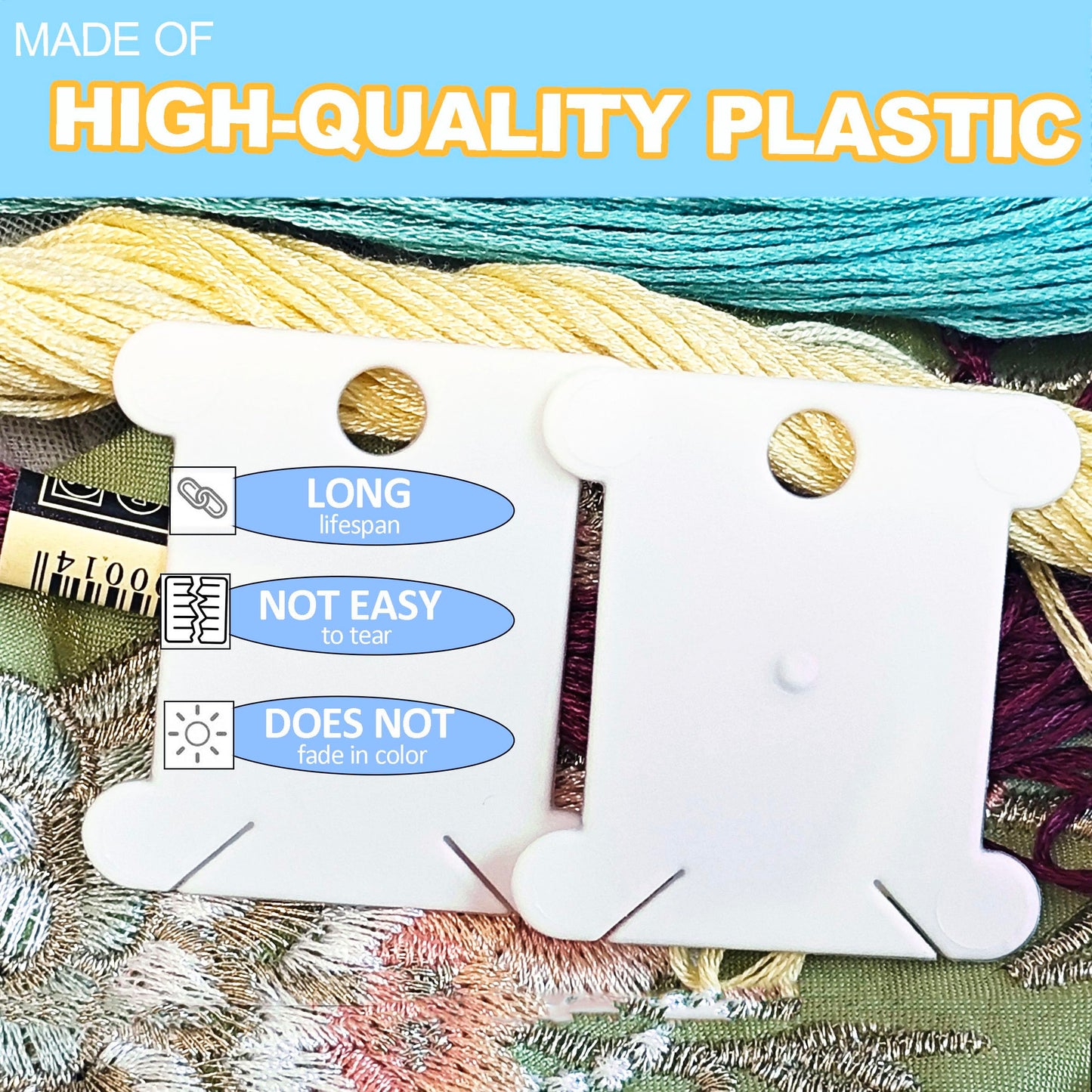 300 Pieces Plastic Floss Bobbins for Cross Cotton Thread Craft DIY Sewing Storage, Thread Organizer Holder, Embroidery Thread Cards Cross Stitch Bobbin, White