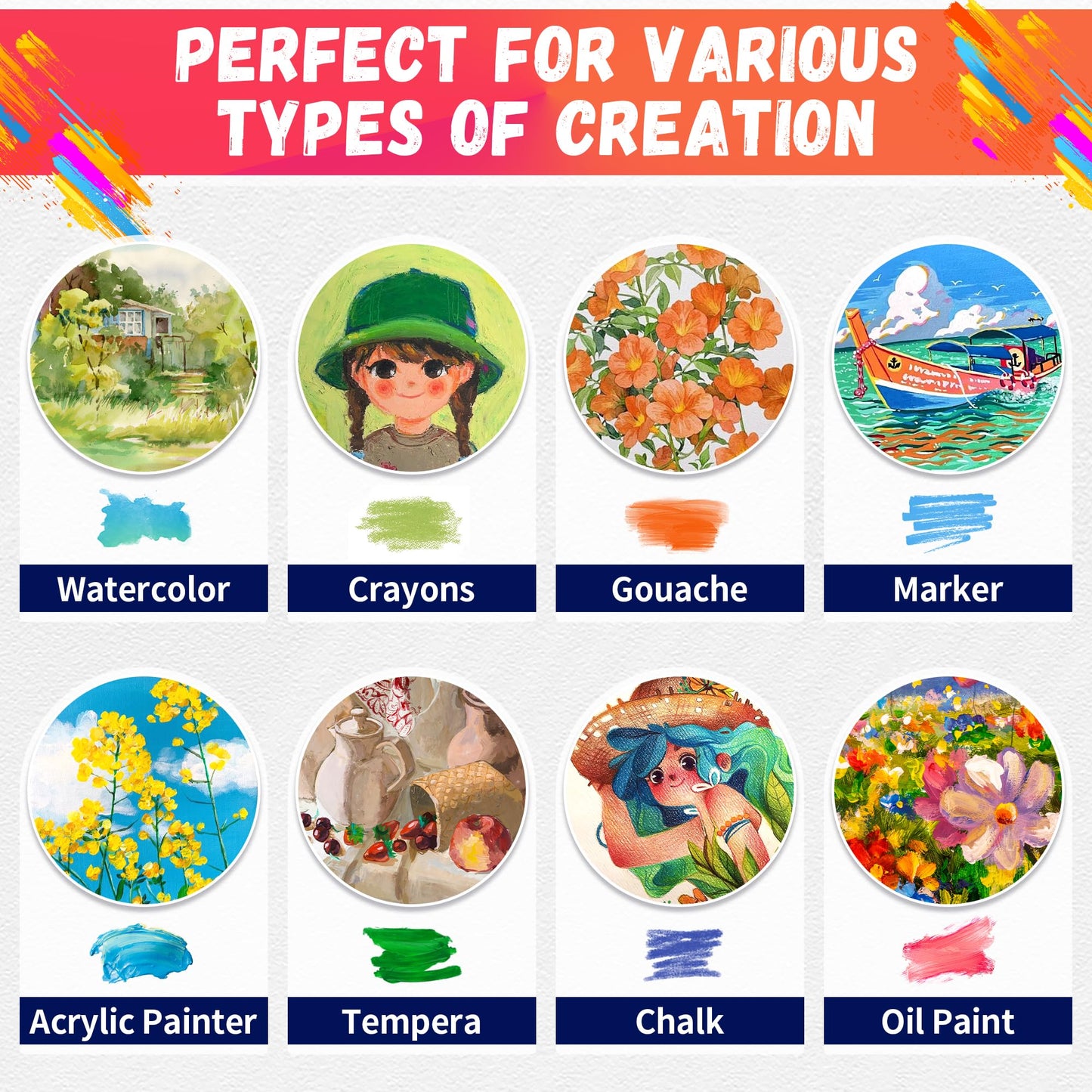 Stretched Canvas for Painting, 3"x3", 4"x4", 5"x7", 9"x12", Pack of 4, Pre-Primed Canvases Wood Framed Canvas Boards for Oil Acrylic Paint, Acid-Free Painting Canvas for Kids &Artists