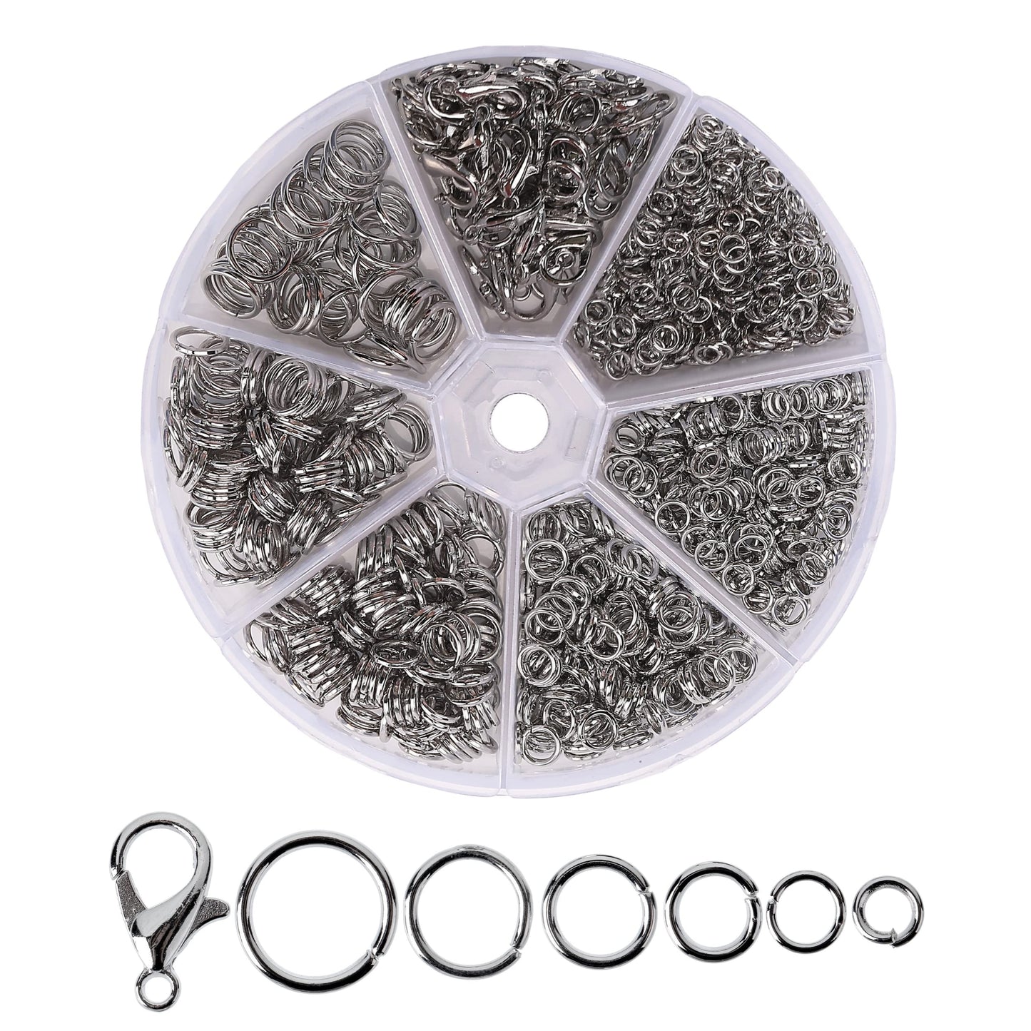 Mr. Pen- Open Jump Rings, Silver, 1014 pcs, 6 Sizes Open Jump Rings for Jewelry Making, Silver Jump Rings and Lobster Clasps