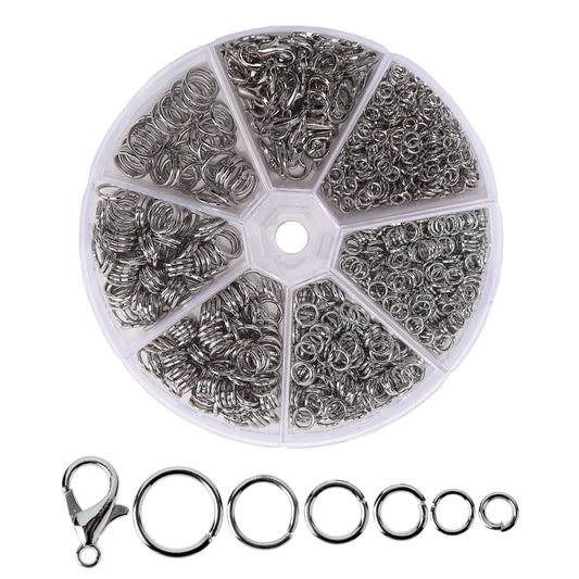 Mr. Pen- Open Jump Rings, Silver, 1014 pcs, 6 Sizes Open Jump Rings for Jewelry Making, Silver Jump Rings and Lobster Clasps