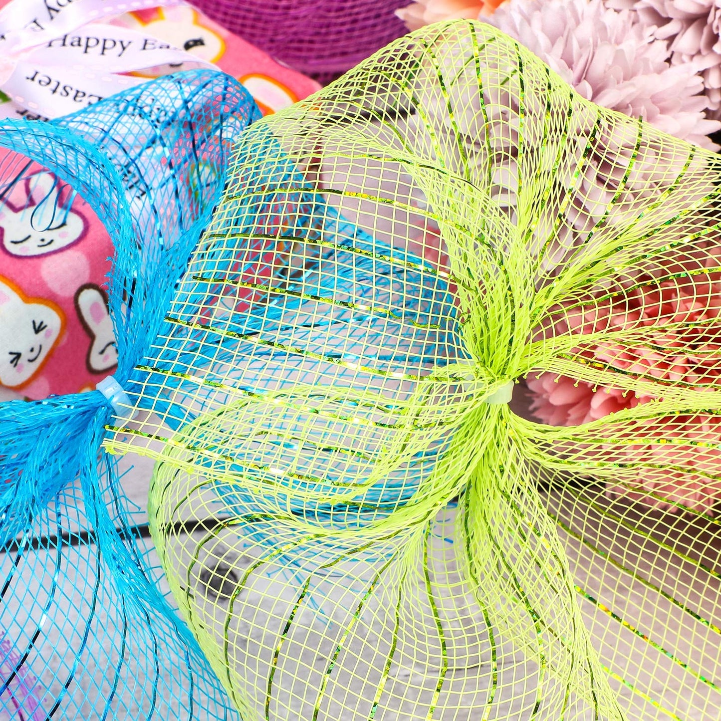 4 Rolls Mesh Ribbons 30 Feet Each Roll Metallic Foil Mesh Ribbon for Home Door Wreath Decoration DIY Crafts Making Supplies(Pink, Grass Green, Sky Blue, Purple,6 Inches)