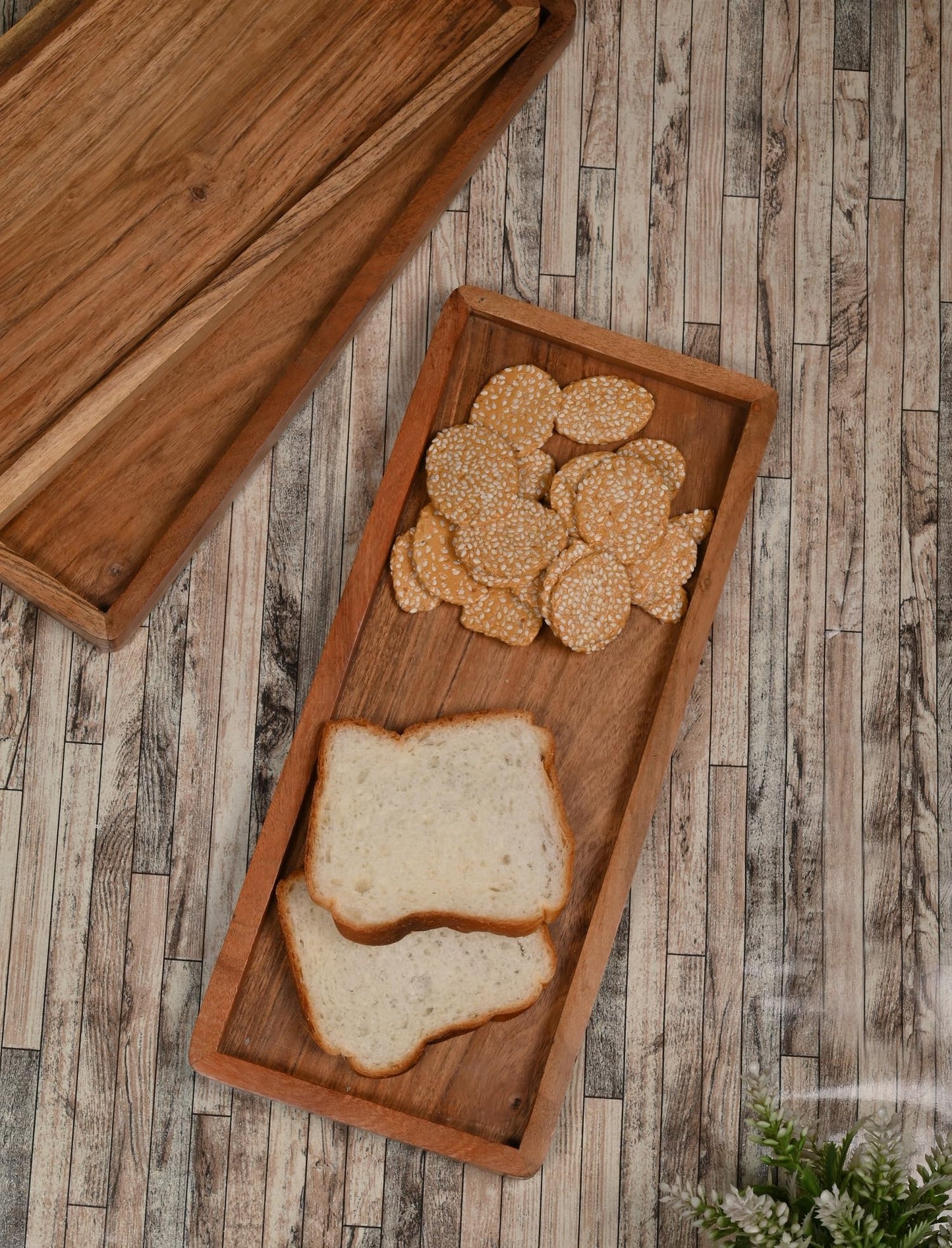 Acacia Wood Rectangular Wooden Platters for Home Decor, Food, Vegetables, Fruit, Charcuterie, Appetizer Serving Tray (13" x 5.5" x 0.75") (Set of 3)