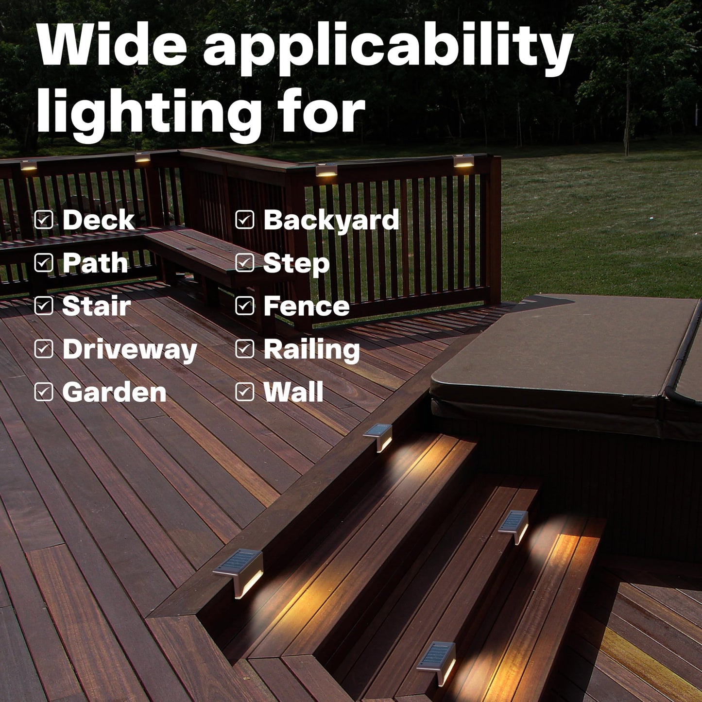 FJZ Solutions inc Solar Deck Lights, LED 16 Pack to Fence Post, Deck Lights, Waterproof, Powered Deck Decorations Outdoor, Solar Fence Lights,Patio, Garden, Step, Yard, and Pathway(Warm White)