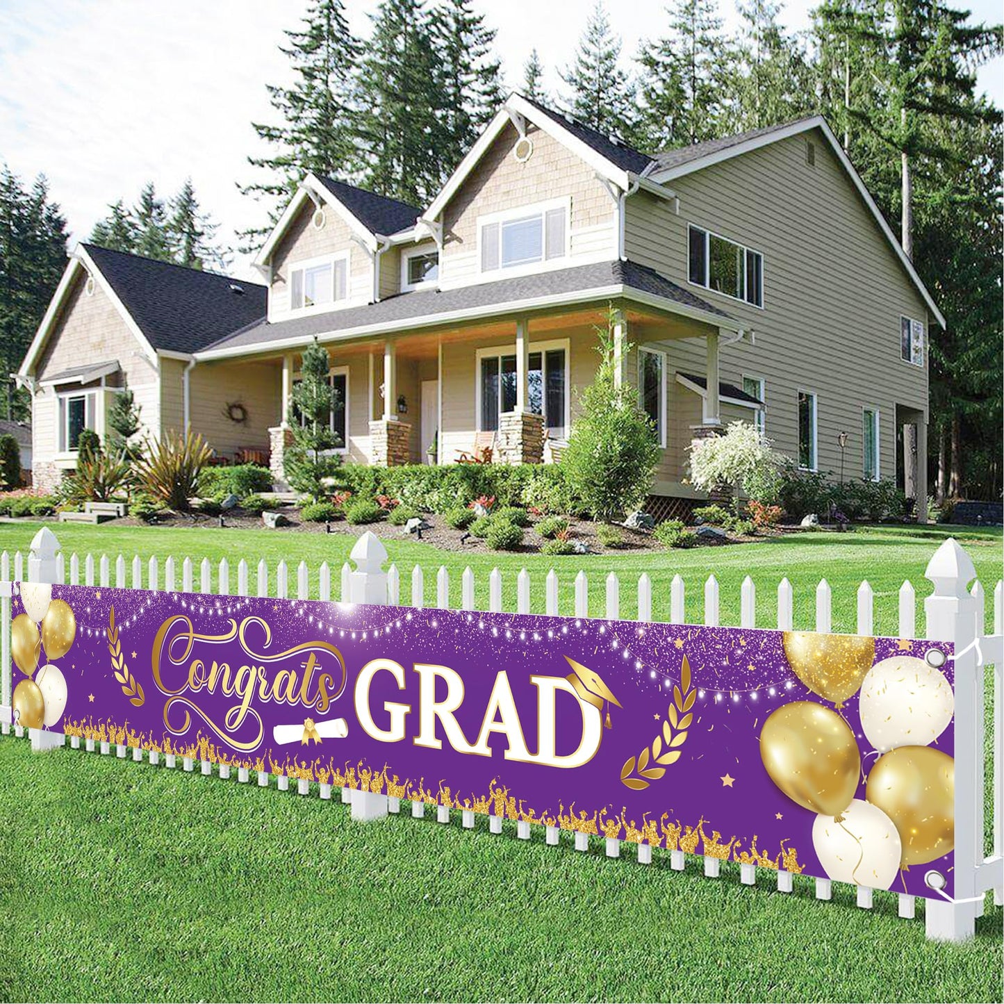 KatchOn, Xtralarge Purple and Gold Congrats Grad Banner - 120x20 Inch | Purple and Gold Graduation Yard Banner for Outdoor Graduation Decorations 2026 | 2026 Graduation Party Decorations