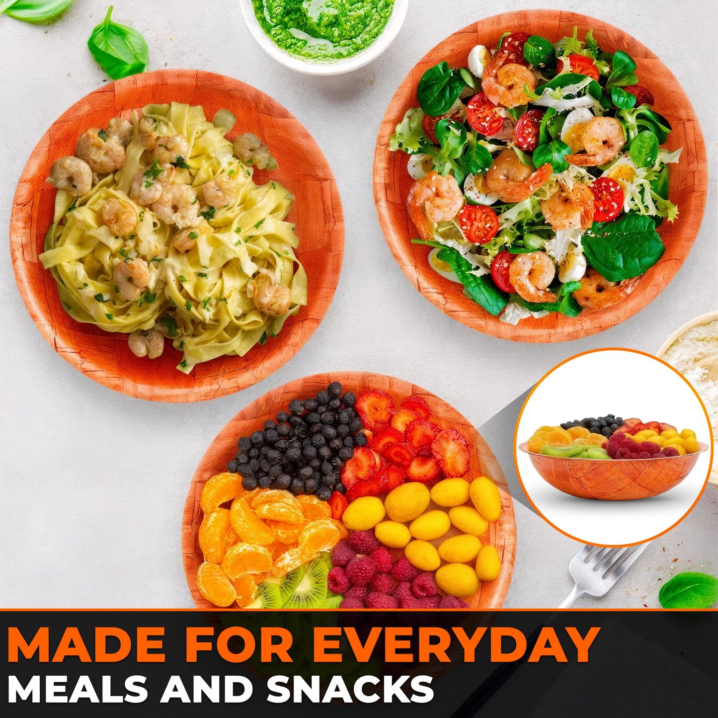6 Pack Wooden Salad Bowls – 7.9"x2" Serving Bowls for Pasta, Fruit & Snacks, Lightweight Wood with Smooth Finish, Easy to Clean & Stack – Great for Home, Parties & Lovely Valentines Gifts for Hosts