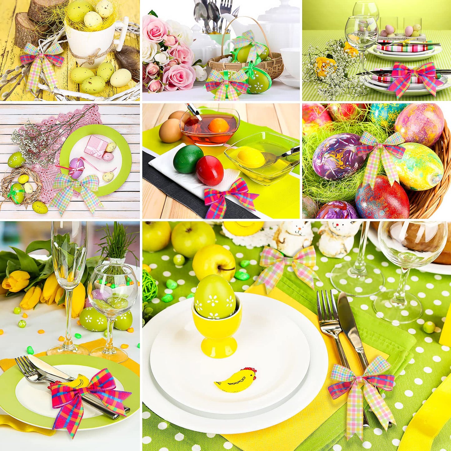 15 Yards Easter Plaid Ribbon 3 Roll 2 Inch Pastel Wired Ribbon Spring Gingham Fabric Ribbon for Gift Wrapping DIY Craft Birthday Wedding Baby Shower