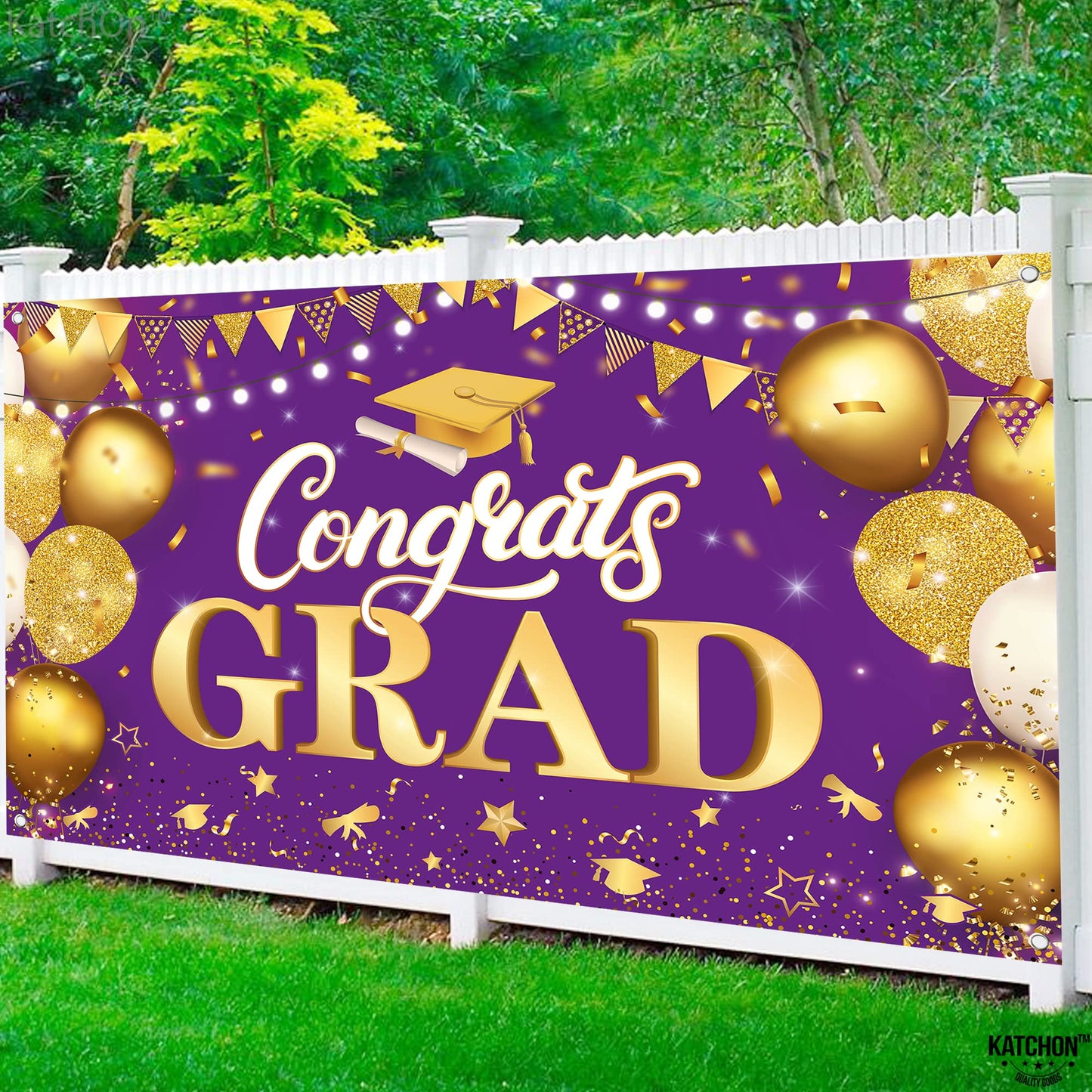 KatchOn, XtraLarge Congrats Grad Banner - 72x44 Inch, Purple And Gold Graduation Backdrop | Purple and Gold Graduation Decorations 2026 | Grad Banner for Grad Decorations Class of 2026