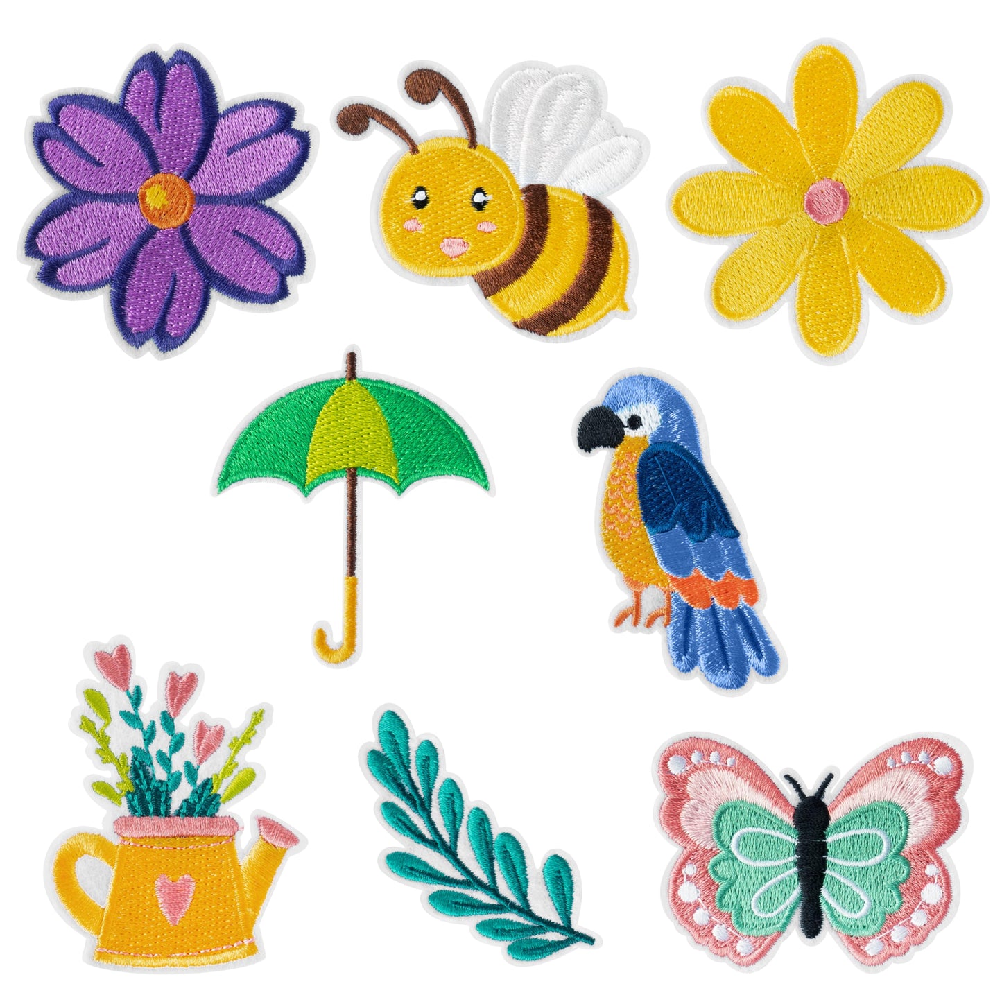 Kirako 8 Pcs Spring Iron on Patches Colorful Flowers Bee Butterfly Sew on Embroidered Applique Repair Patch Seasonal DIY Crafts Accessories Festive Gifts for Clothing Jacket Backpack Hat Shoes