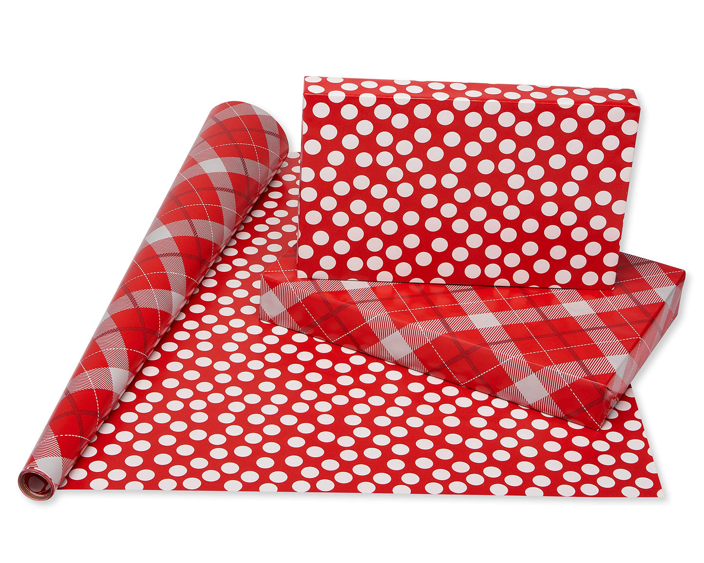 Reversible Christmas Wrapping Paper Rolls, Silver and Red Holiday Gift Wrap (120 sq. ft., 4 Rolls-30 in. x 12 ft.) Little Red Truck Hauling a Christmas Tree, Reindeer, Plaid