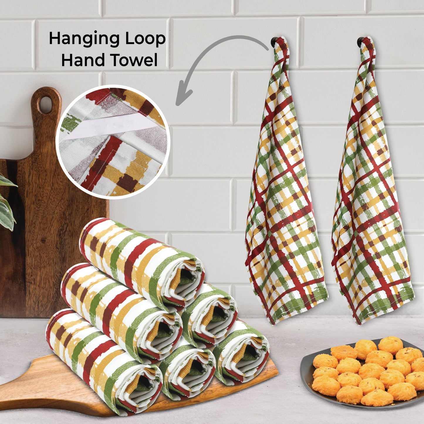 Urban Villa Fall Kitchen Towels Harvest Checks Print Dish Towels Set of 6 20"X30” 100% Cotton Highly Absorbent Quick Drying Dish Cloths & Dish Towels Thanks Giving Tea Towels with hanging loop Towels