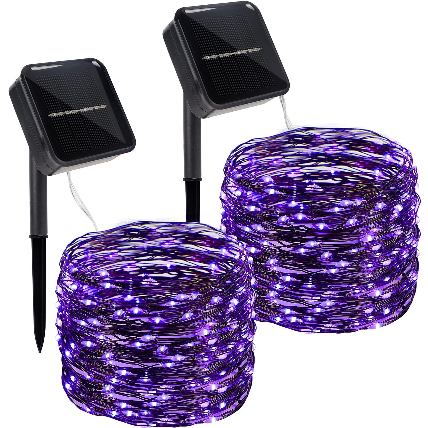 Twinkle Star 39.4 FT 120 LED Outdoor Solar String Lights, Solar Powered Halloween Decorative Fairy Lights with 8 Modes, Waterproof Black Wire Light Christmas Patio Yard Wedding Party, Purple, 2 Pack