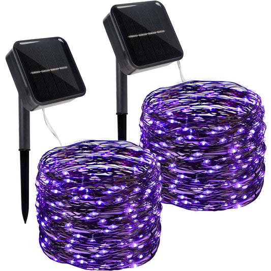 Twinkle Star 39.4 FT 120 LED Outdoor Solar String Lights, Solar Powered Halloween Decorative Fairy Lights with 8 Modes, Waterproof Black Wire Light Christmas Patio Yard Wedding Party, Purple, 2 Pack