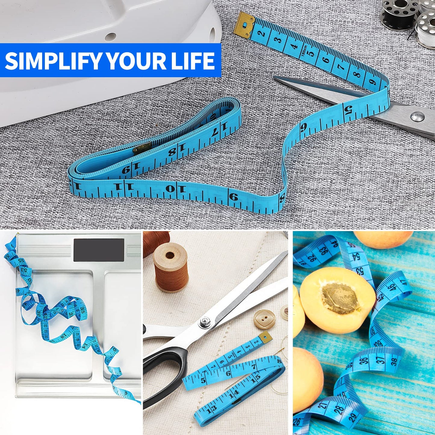 FF Elaine 24 Pcs Double-Scale 60-Inch/150cm Soft Tape Measure Ruler Bulk for Sewing Tailor Cloth Weight Loss Medical Body Measurement Sewing Supplies Knitting Projects - 6 Colors