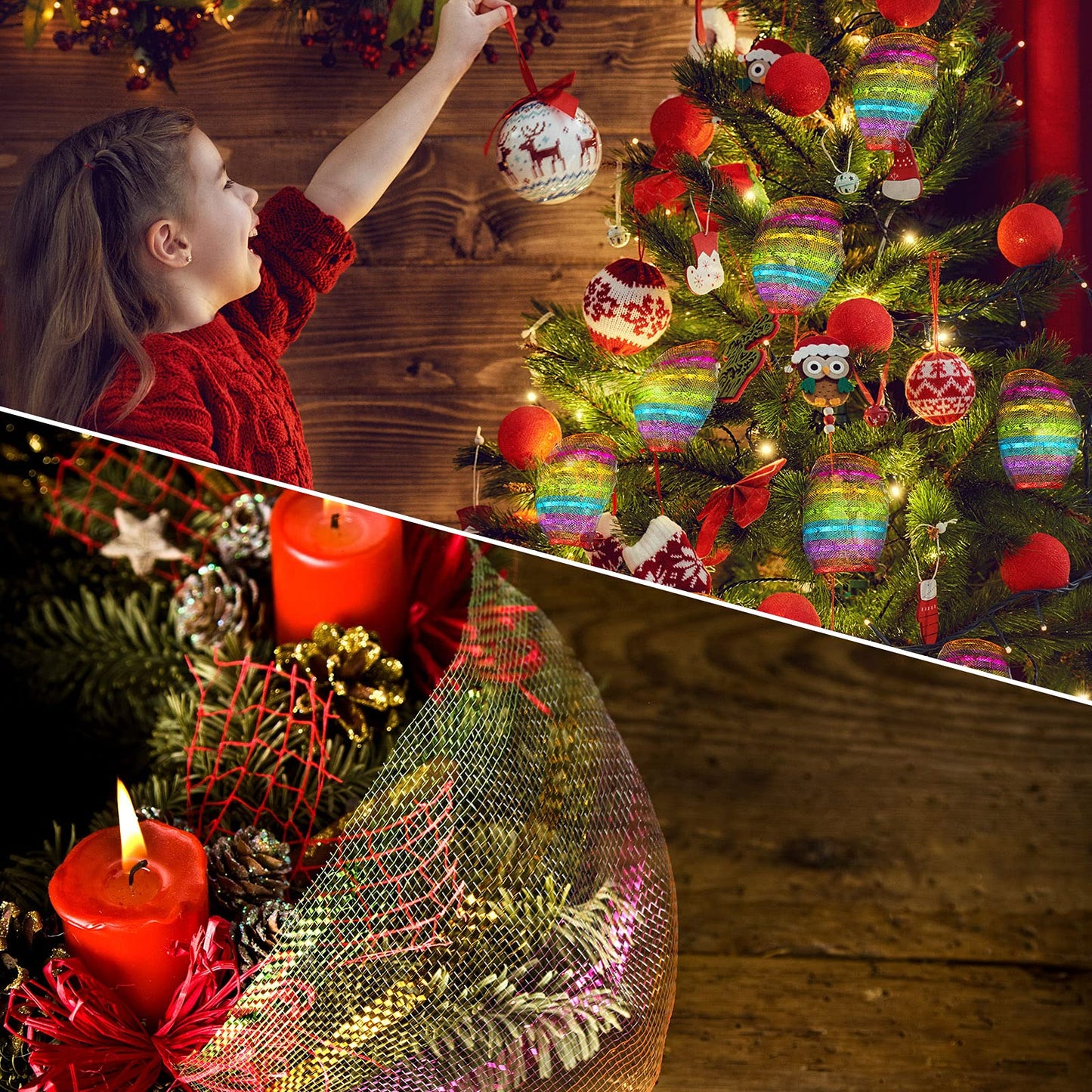 Christmas Deco Mesh Wreath Supplies Deco Mesh 10 Inch Ribbon Poly Mesh Ribbon Colorful Metallic Mesh Ribbon for Christmas Tree Party Wedding Garland,10 Inch x 30 Feet (2 Rolls)