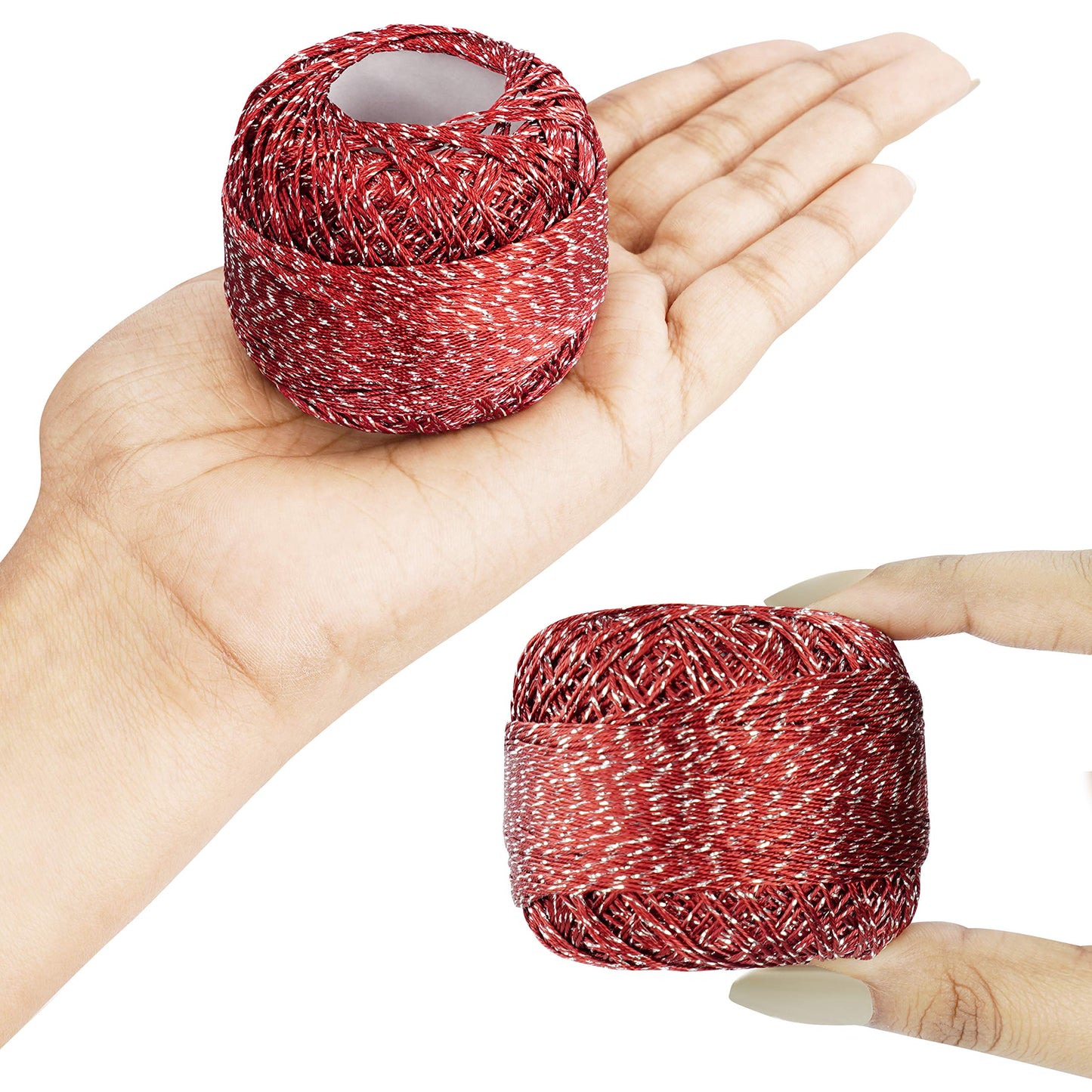 Kurtzy Colourful Glitter Crochet Yarn (10 Balls) - 2 Crochet Hooks Included (3mm & 4mm) - Each Thread Ball Weighs (15g/0.53 oz) - Total of 950/1040 Yards of Sparkly Coloured Acrylic Yarn