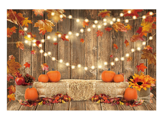 Funnytree 7x5FT Fall Pumpkin Photography Backdrop Autumn Thanksgiving Harvest Hay Leaves Wooden Background Sunflower Maple Baby Shower Banner Decoration Party Supplies Photo Booth Prop