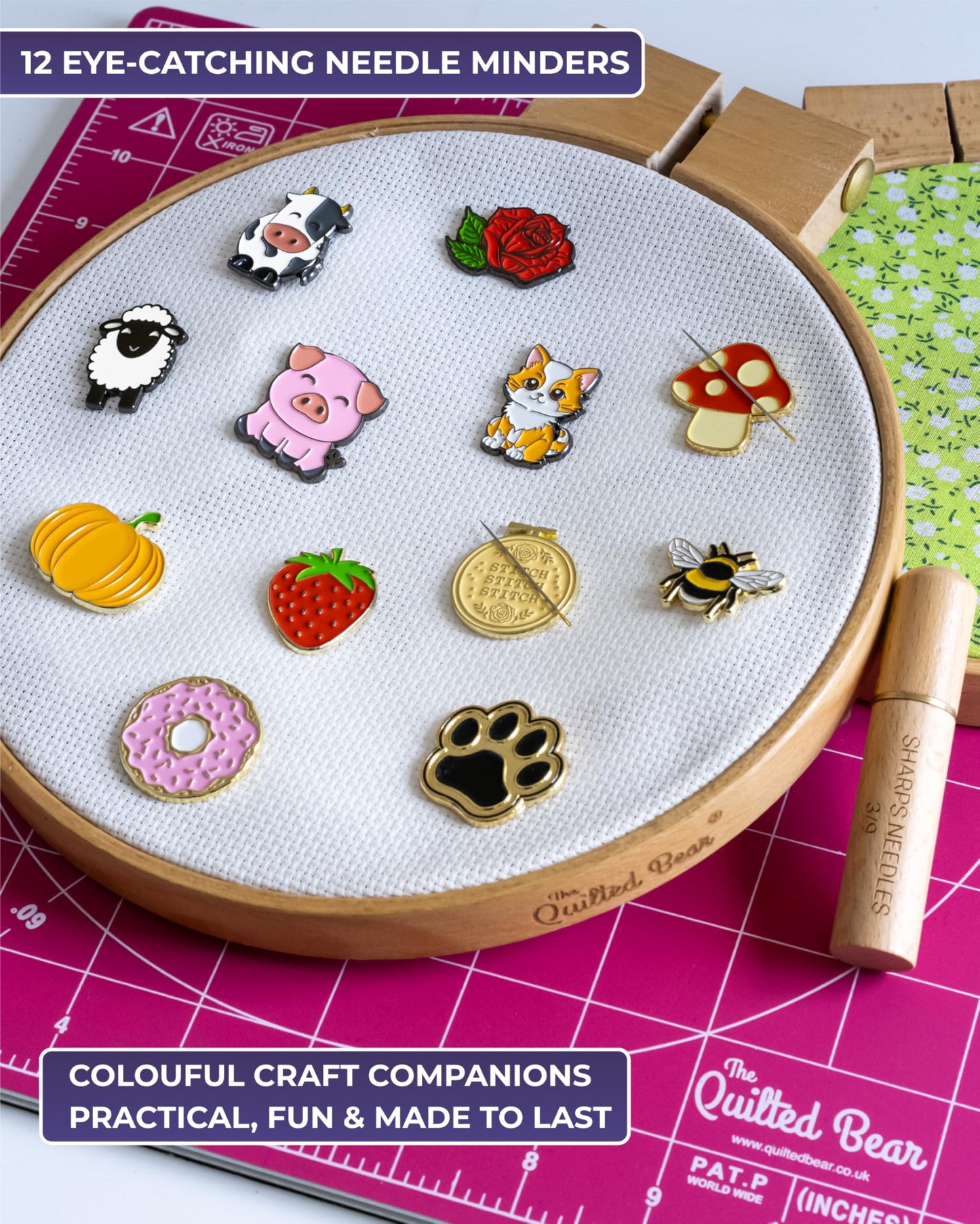 The Quilted Bear Needle Minder - Needle Minder Magnet for Keeping Sewing & Embroidery Needles, Cross Stitch Needles Safe - Stress Free Stitching Cross Stitch Supplies & Embroidery Supplies (Bee)