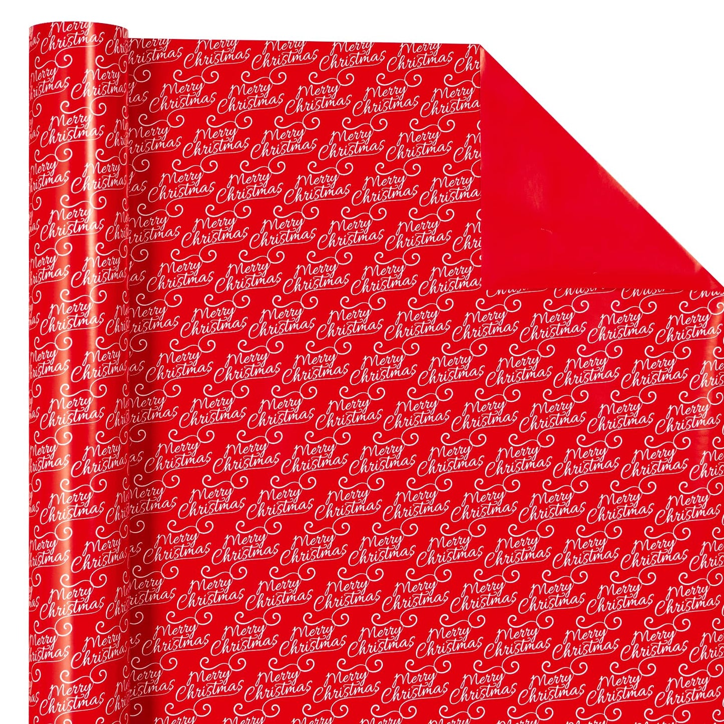 Reversible Red Christmas Wrapping Paper - Mini Roll - 17 Inch x 33 Feet - Merry Christmas and Solid Red Wrapping Paper for Holiday, Party Celebration