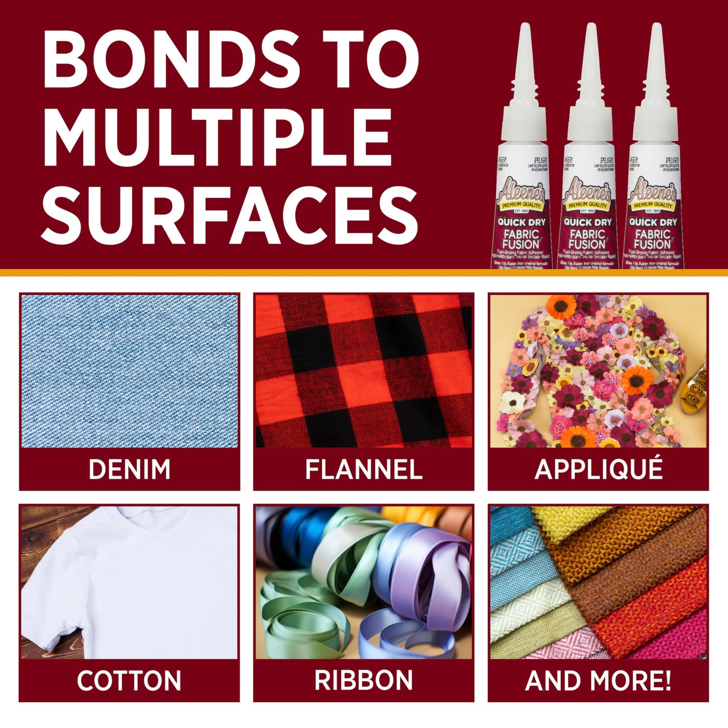 Quick Dry Fabric Fusion, Fast-Drying Permanent Fabric Glue, Stong Bond Dries Soft and Clear in Minutes, .1 fl oz 3-Pack