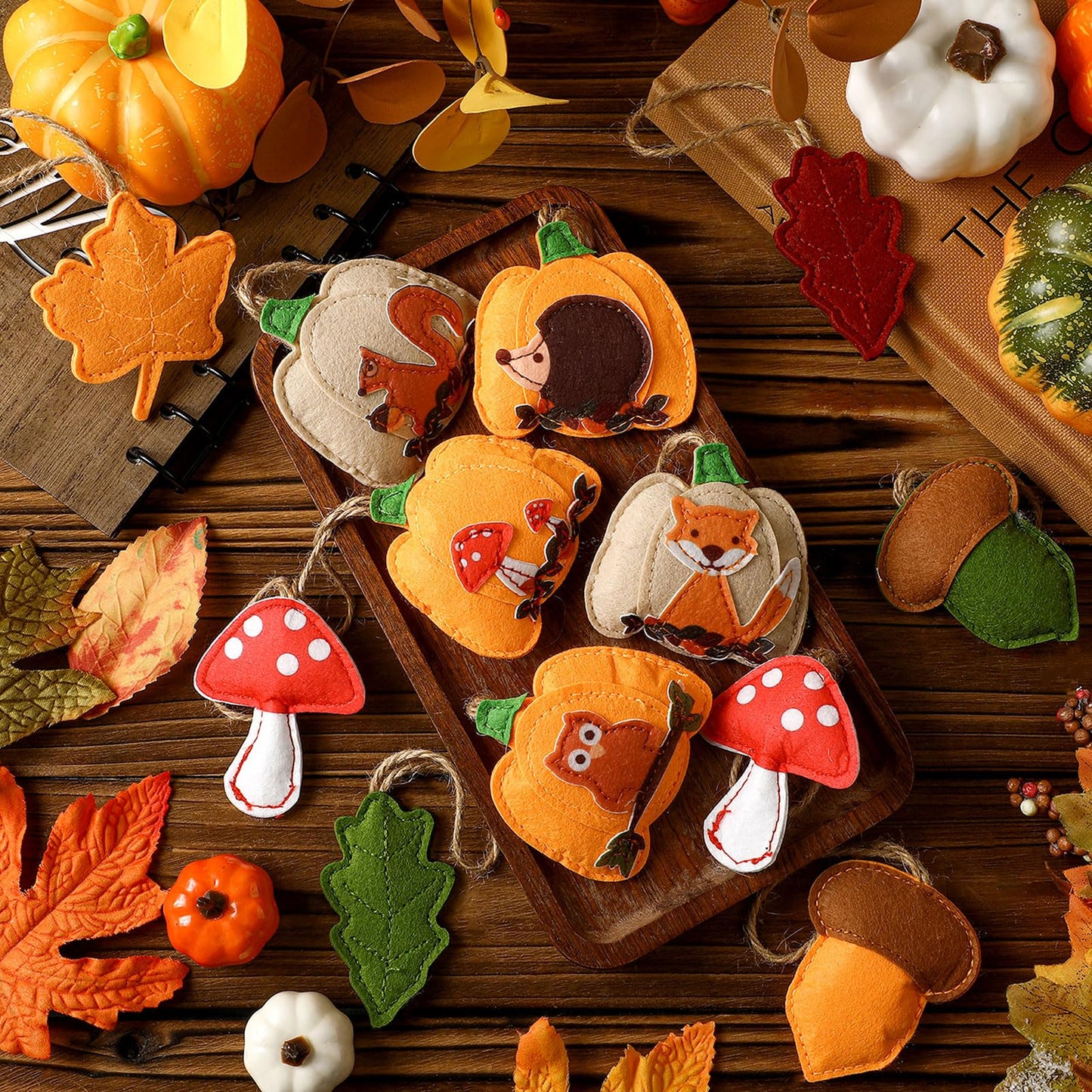 12 Pcs Fall Felt Ornaments for Tree Decoration Thanksgiving 3D Pumpkin Maple Leaf Hanging Felt Ornament for Autumn Farmhouse Harvest Tree Garland Banner Mantle Diy Craft Decor, 3.15 Inch