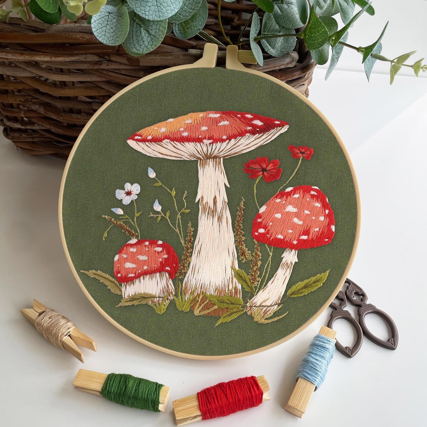 3 Sets Mushroom Embroidery kit, Adult Beginner DIY Needle kit,Art Craft Handy Sewing Set