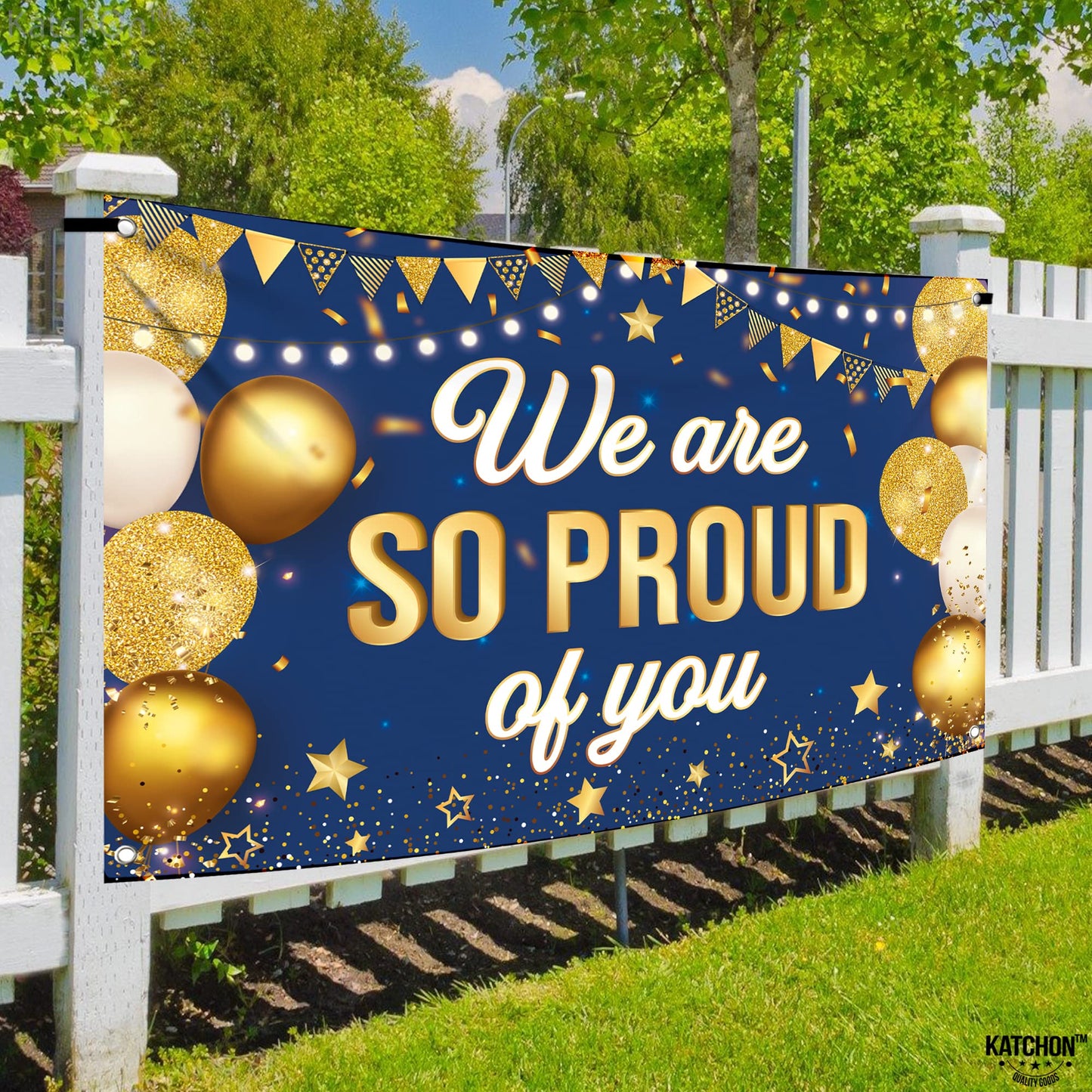 KatchOn, Blue We are So Proud of You Banner - XtraLarge, 72x44 Inch | Graduation Banner Congratulations Banner for Congratulations Decorations | Grad Backdrop for Graduation Decorations 2026