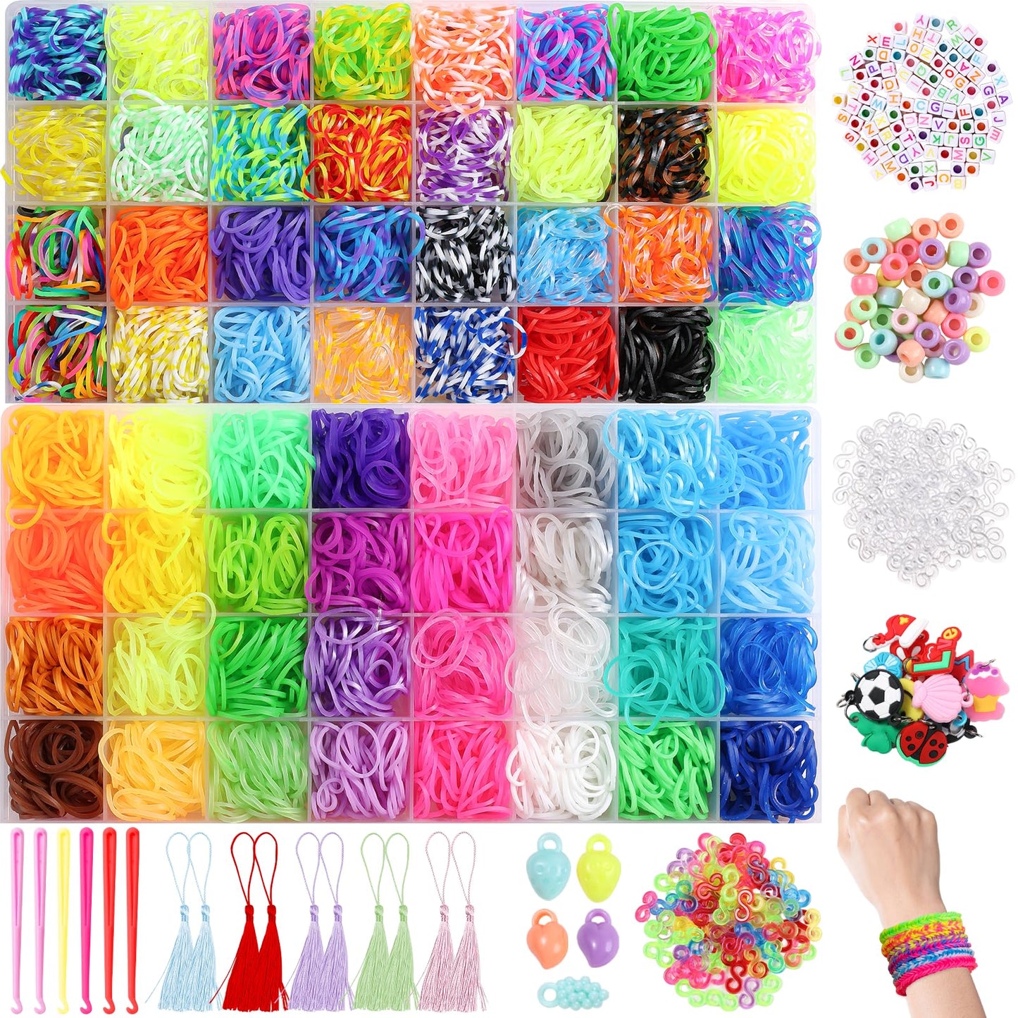 64 Colors Rubber Band Bracelet Kit, Bracelet Making Kit for Art and Craft, Rubberband Bracelets Kit for Kids Ages 6+, Bands Kit Girls Boys Birthday Gift