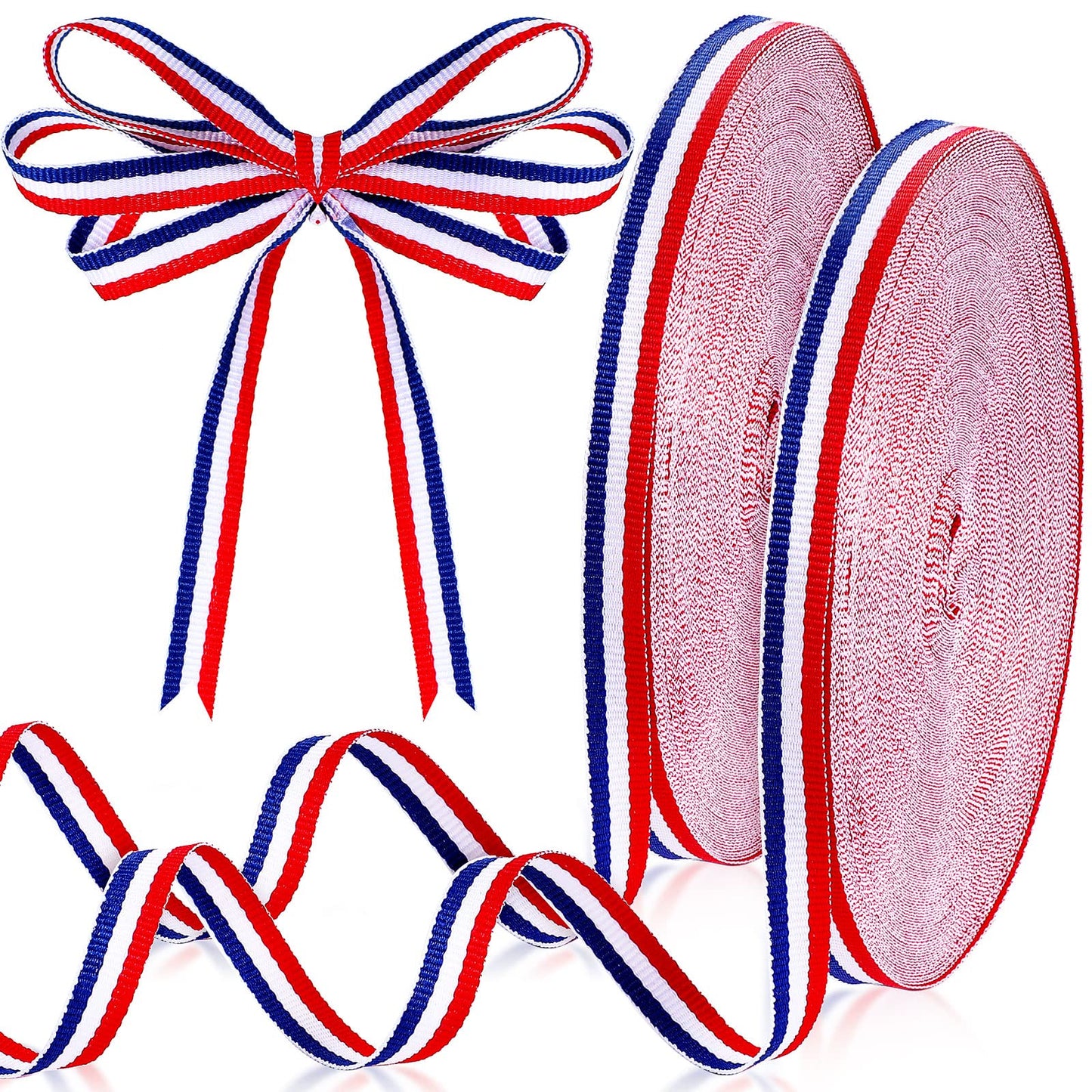Red White Blue Striped Grosgrain Ribbon Use for Memorial Day Gift Wrapping, Party Decoration, DIY Crafting and Sewing (Red, White, Blue,3/8 Inch x 100 Yard)