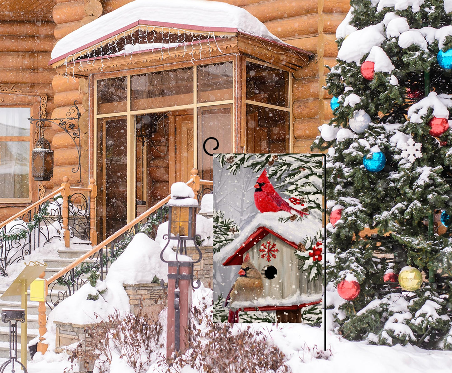 Winter Cardinal Bird Garden Flag 12x18 Vertical Double Sided Trees Snow Christmas Holiday Outside Decorations Burlap Yard Flag BW735