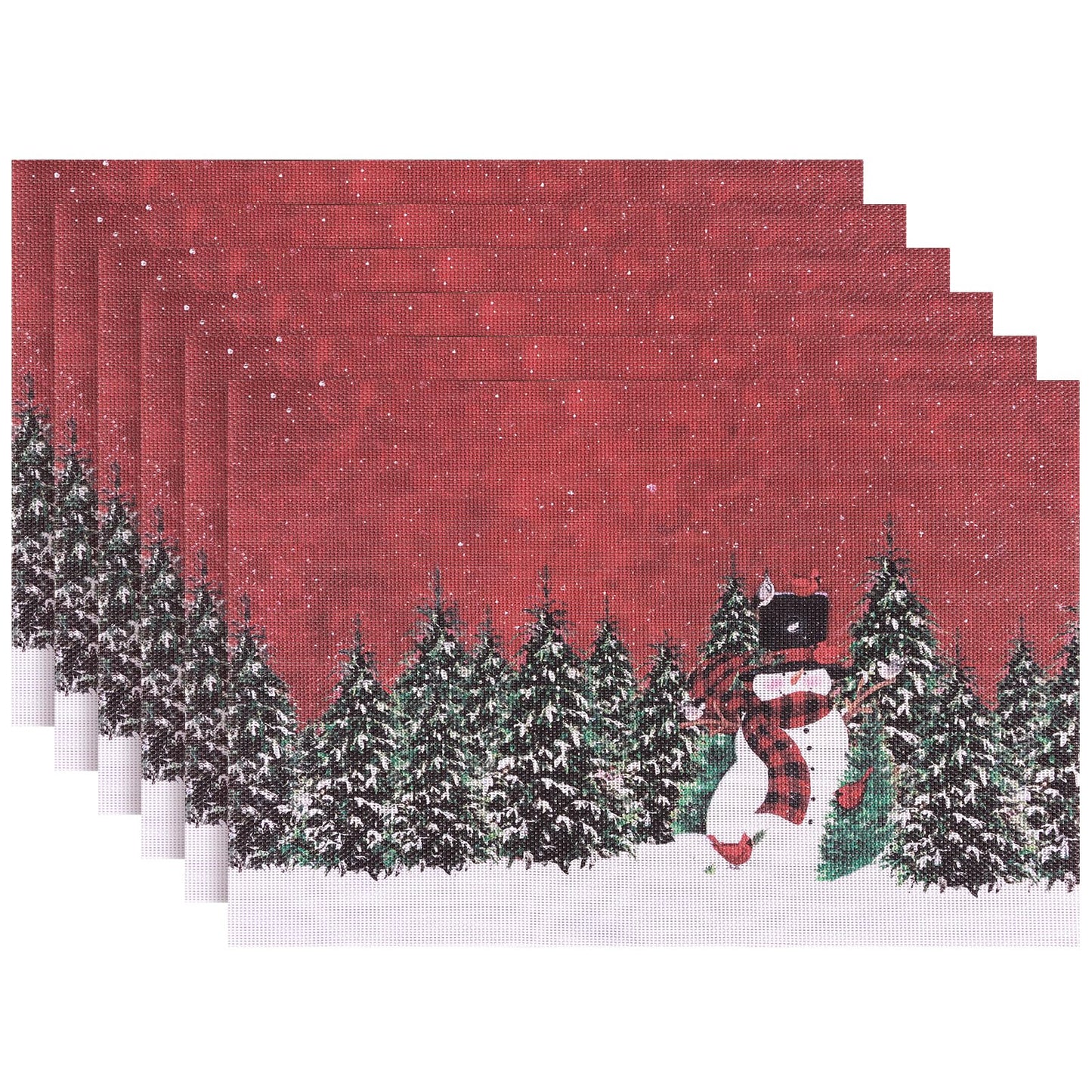 Christmas Placemats Set of 6, Washable Christmas Place Mats for Party Kitchen Dining Decoration, Indoor/Outdoor Woven Vinyl Table Mats, Non-Slip Heat Resistant Holiday Placemats, Easy to Clean