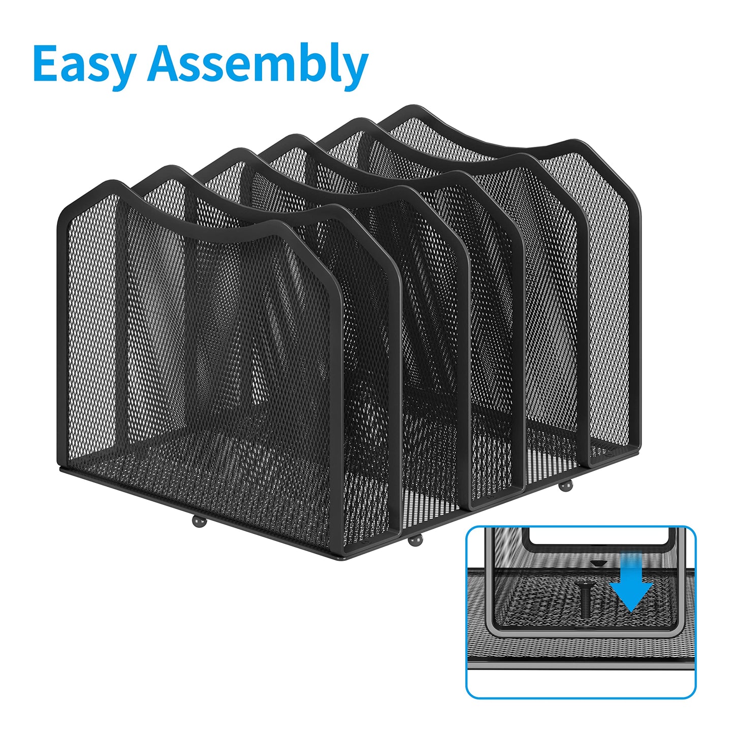 Trending Mesh Desktop File Sorter Organizer, 5-Section Bookshelf for Desk Home Office, Black