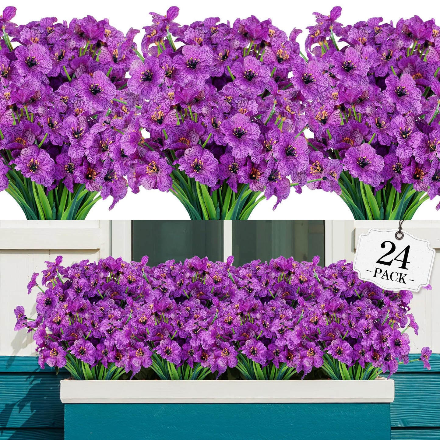 AGIRL 24 Bundles Artificial Flowers for Outdoor,No Fade Fake Plastic Flowers Faux Plants for Decoration Hanging Planters Indoor Outside Garden Porch Window Box Home Wedding Farmhouse