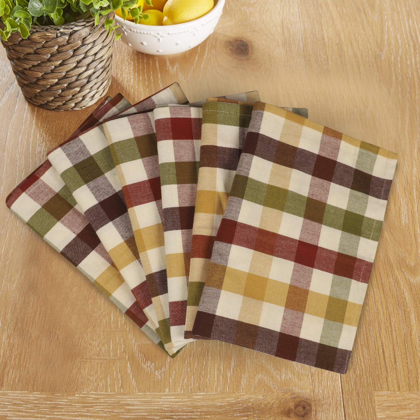 Urban Villa Fall Kitchen Towels Harvest Checks Dish Towels Set of 6 20" X30” 100% Cotton Highly Absorbent Quick Drying Dish Cloths & Dish Towels Thanks Giving Tea Towels with Hanging Loop Bar Towels