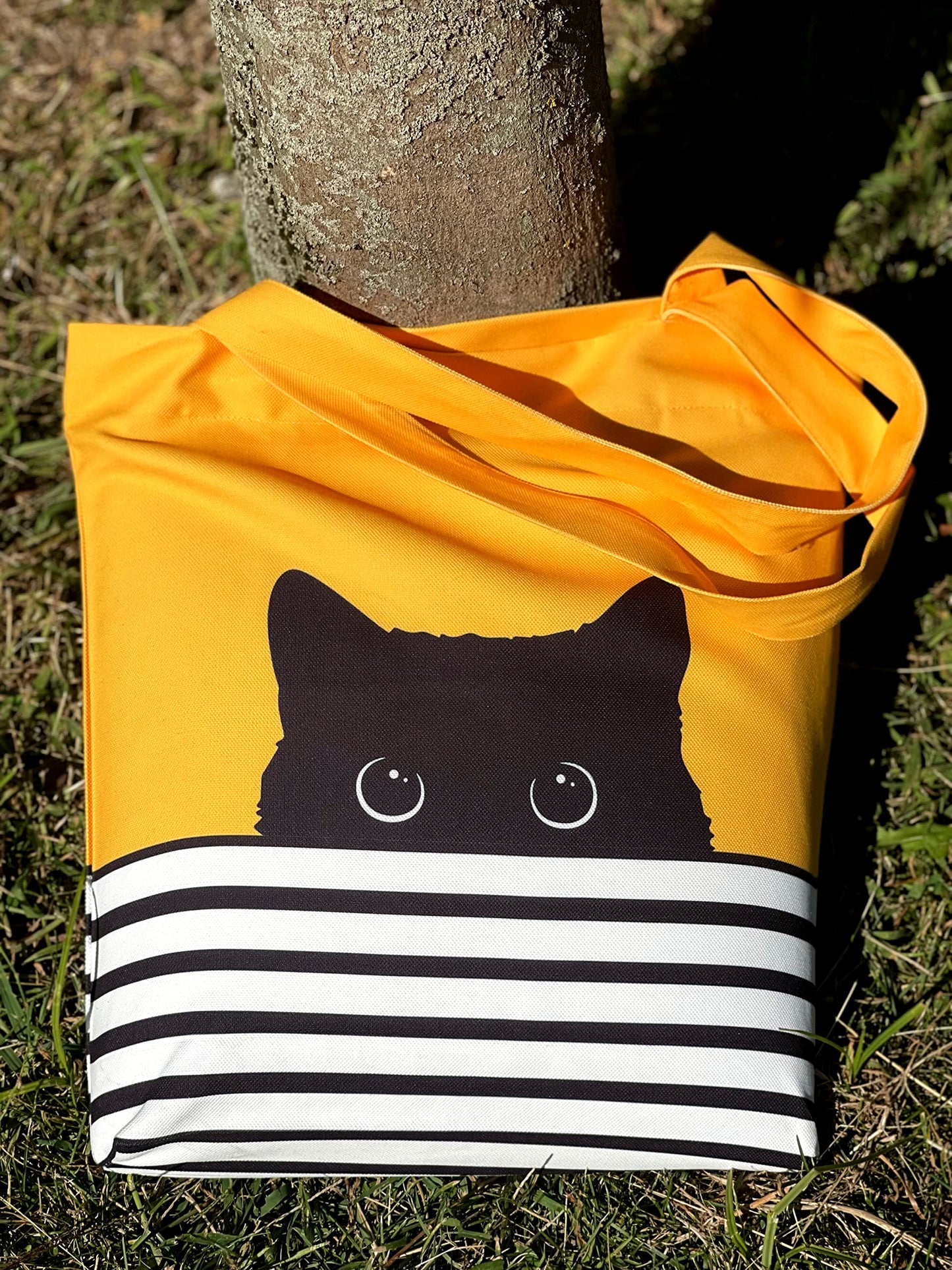 Cute Canvas Tote Bag - Cat Lover Gifts for Women - Black Cat Gifts for Cat Lovers - Cat Mom Gifts - Cat Themed Gifts - Happy Birthday Bags for Cat Lady Gifts - Reusable Cat Tote Bag (Yellow Cat)
