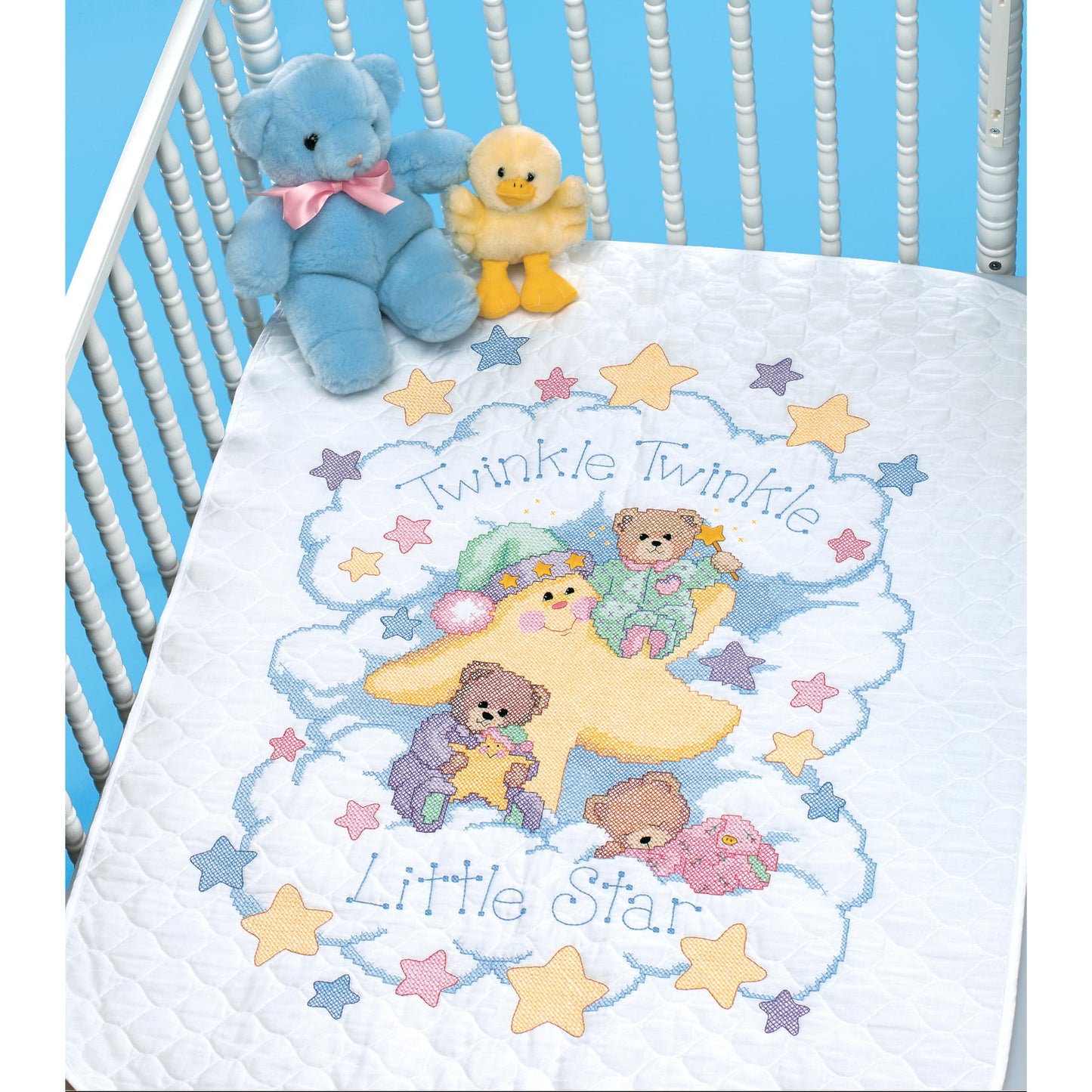 Twinkle Twinkle Twinkle Quilt Stamped Cross Stitch Kit, 34'' W x 43'' H White