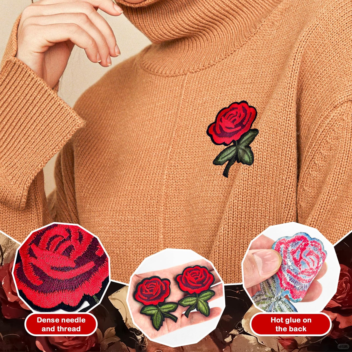 20pcs Rose Iron on Patches Flower Embroidery Patches Applique Valentines Patches for Clothes Hats Jeans Jacket