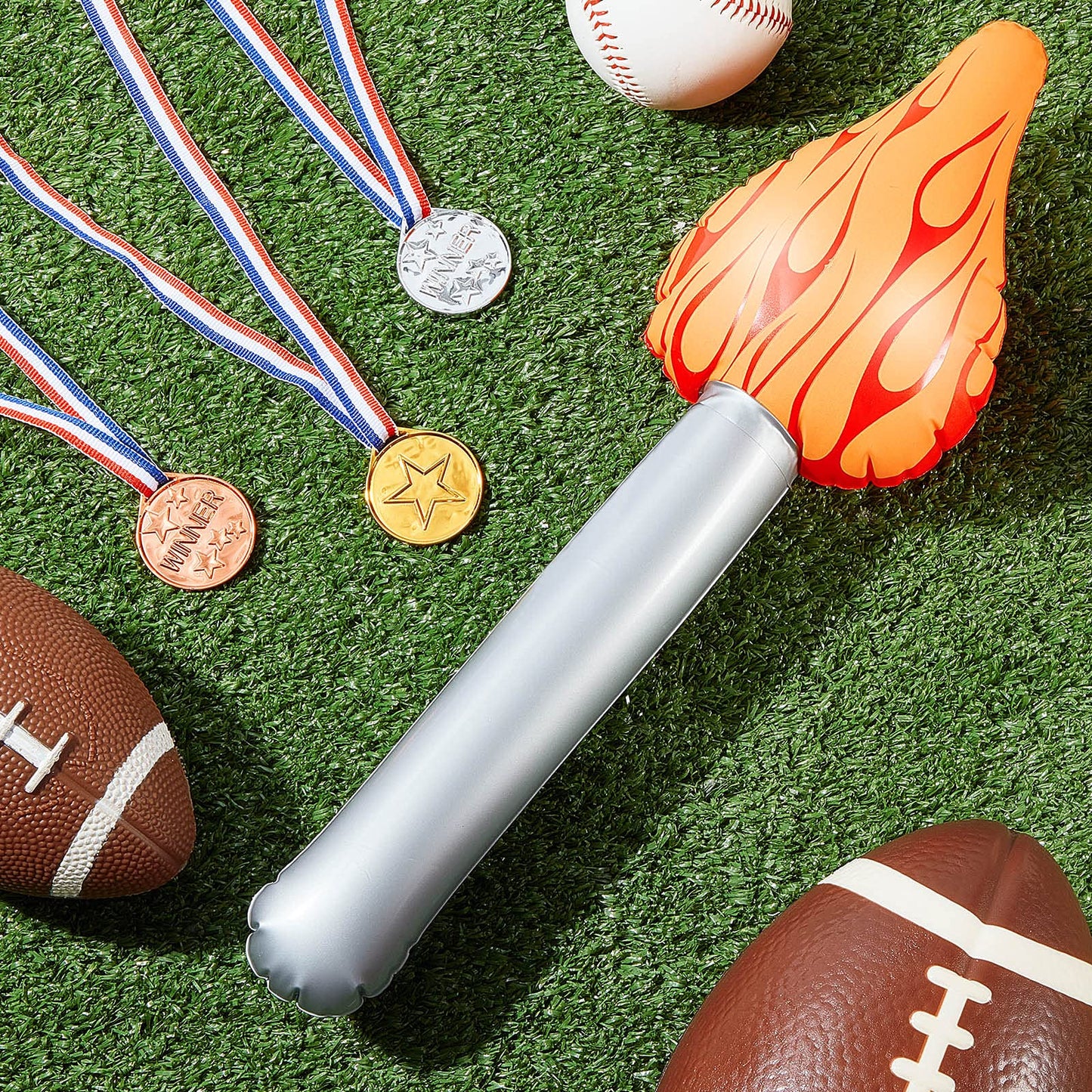 18 Pieces Olympics Party Decorations 15 Pieces Gold Silver Bronze Plastic Medals for Awards 3 Pieces 15 Inch Olympic Torch Prop for Medieval Luau Themed Party Sports Competitions