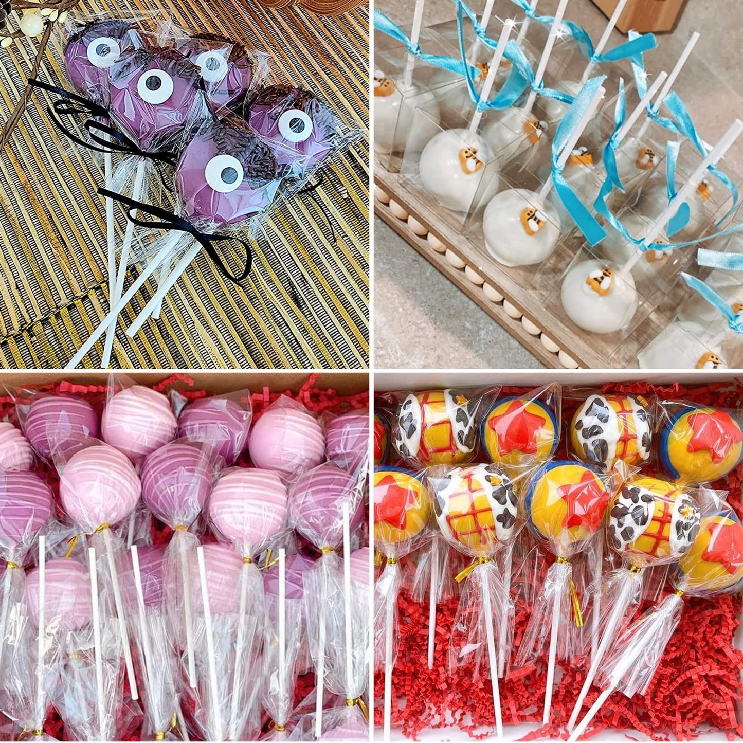 200 Count Poly Treat Bags with 4" Twist Ties Assorted Colors 2.4mils Thickness OPP Plastic Bags of Candy Cookie Treat (4" X 6")