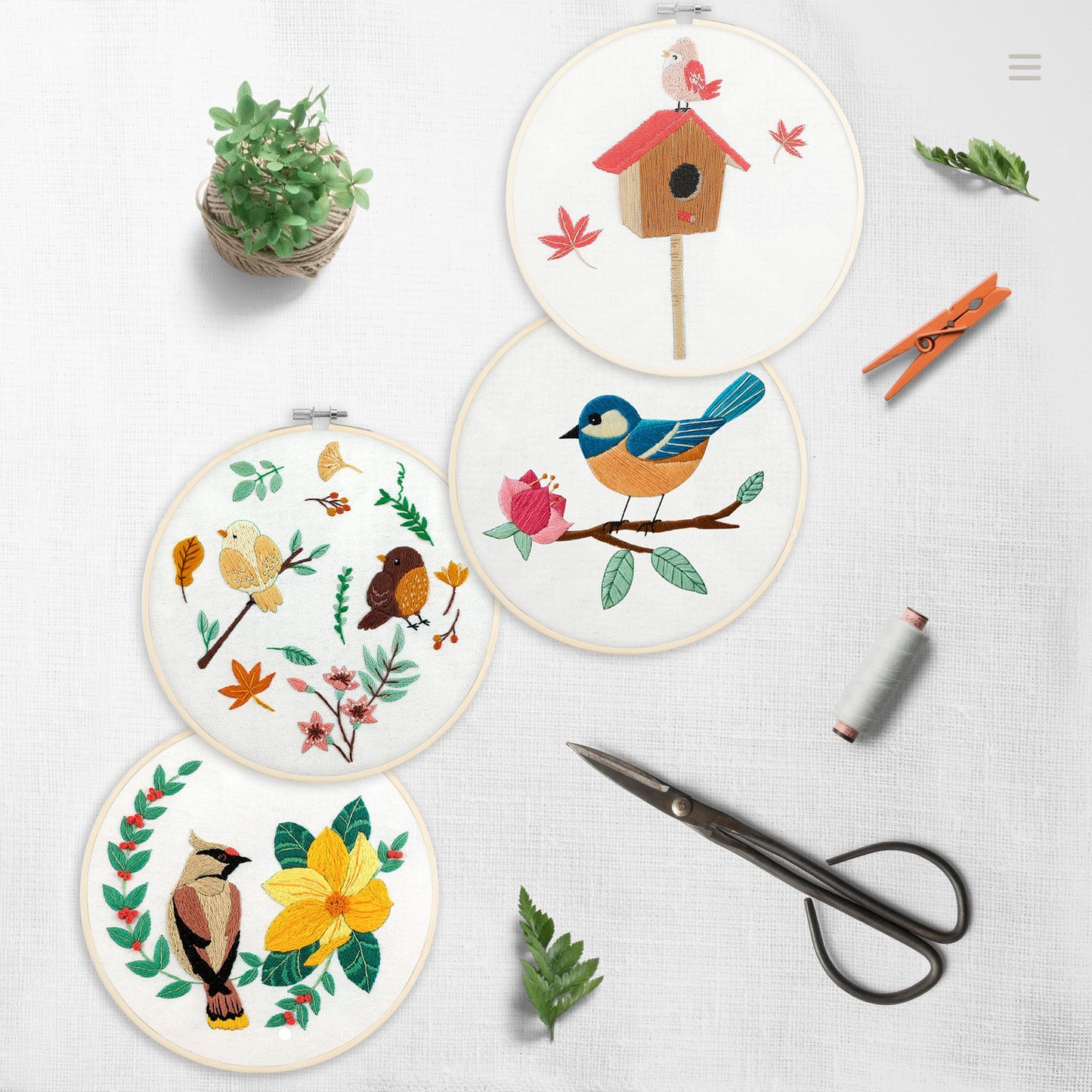 4 Sets Embroidery Set for Beginners, Art Craft, Easy Sewing, Includes Embroidery Clothing, Pattern, Embroidery Hoop, Instruction Manual, Colorful Thread Needles Set (6 Pieces)