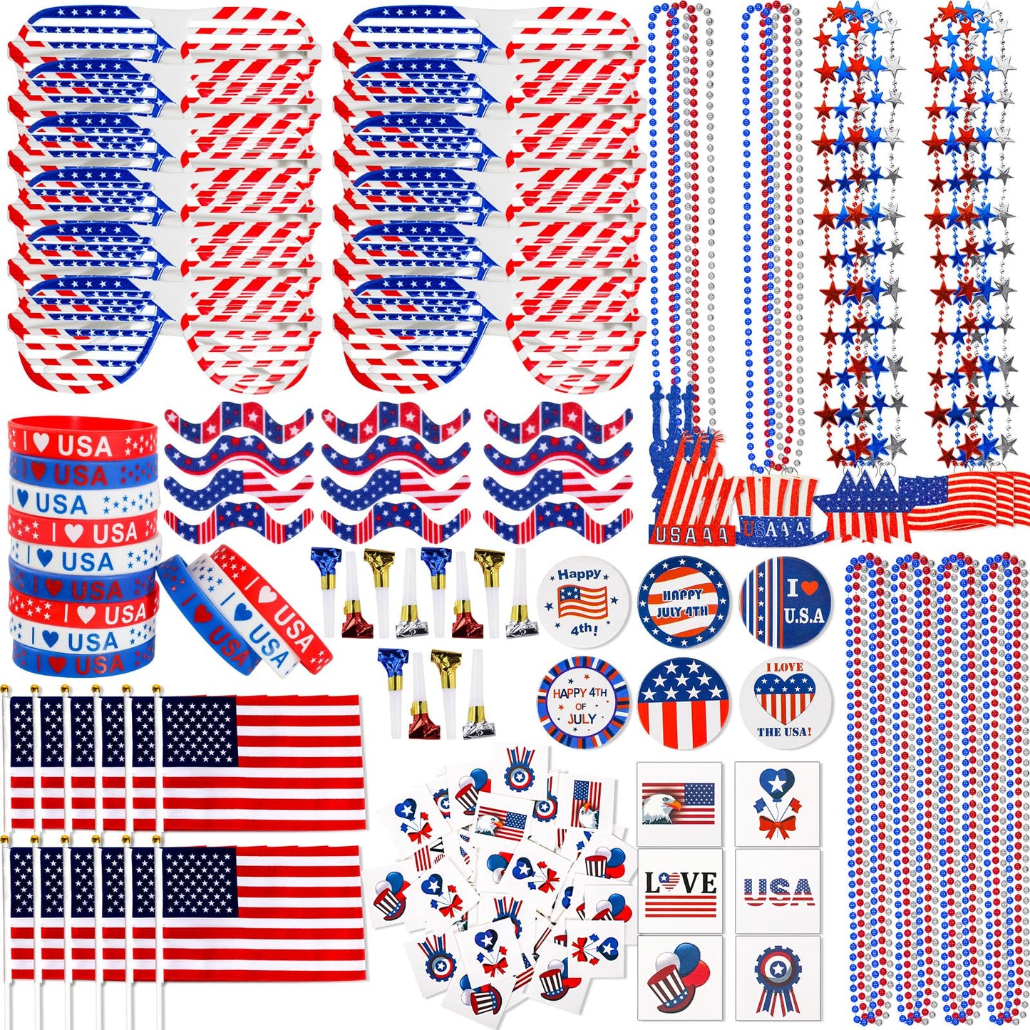 Garma 4th of July Accessories Party Supplies 156Pcs Patriotic Party Favors Decorations Set for Independence Day Memorial Day Patriotic Parade Classroom Rewards for Kids