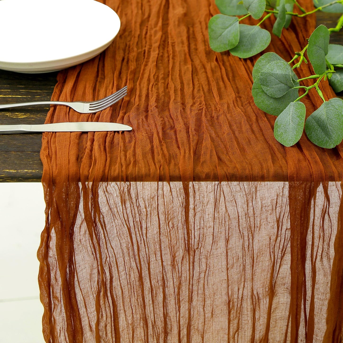 Thanksgiving Fall Table Runner 13.3FT, Burnt Orange Cheesecloth Table Runner for Fall Decorations, Boho Table Runners for Thanksgiving, Baby Shower, Bridal Shower & Wedding Decorations