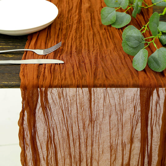 Thanksgiving Fall Table Runner 13.3FT, Burnt Orange Cheesecloth Table Runner for Fall Decorations, Boho Table Runners for Thanksgiving, Baby Shower, Bridal Shower & Wedding Decorations