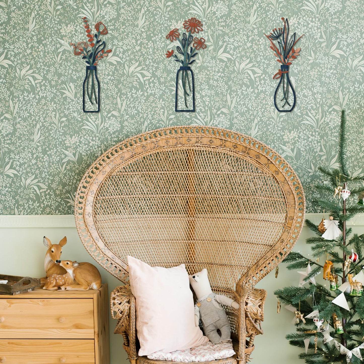 3 Pieces Metal Flowers Wall Arts - Rustic Farmhouse Decor Minimalist Flower Wall Decors for Living room Bathroom Bedroom Dining Room-Housewarming Gifts