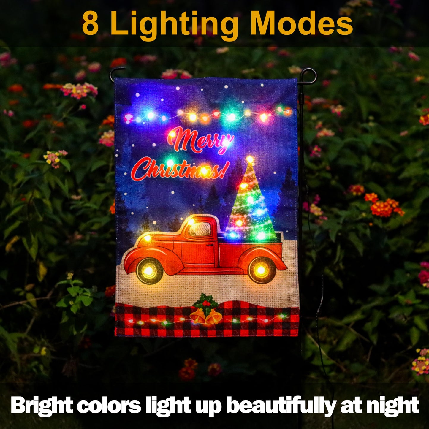 Lighted Christmas Garden Flag, LED Red Truck Flag Double Sided, Vertical Merry Christmas Flag for Outdoor Yard Garden Lawn Holiday Decoration(12x18 Inch)
