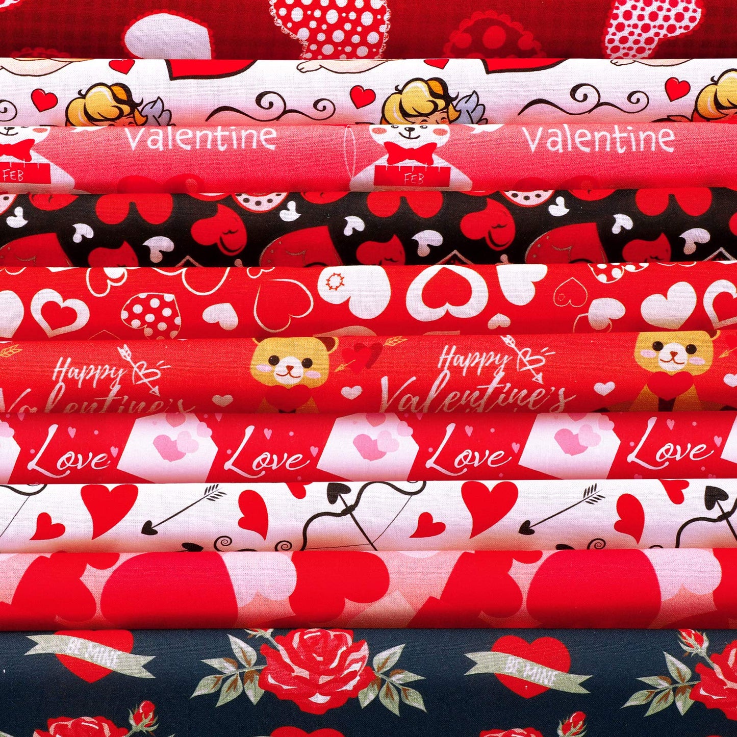10 Pieces Valentine's Day Fabric 18 x 22 Inch Heart Fat Quarters Printed Red Love Sewing Bundles Precut Quilting Patchwork DIY Fabric Scraps for Valentine's Day DIY Craft
